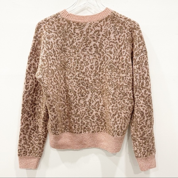 Madewell Shrunken Pullover Sweater in Leopard Tan Pink Meriono Wool Medium - Picture 3 of 9